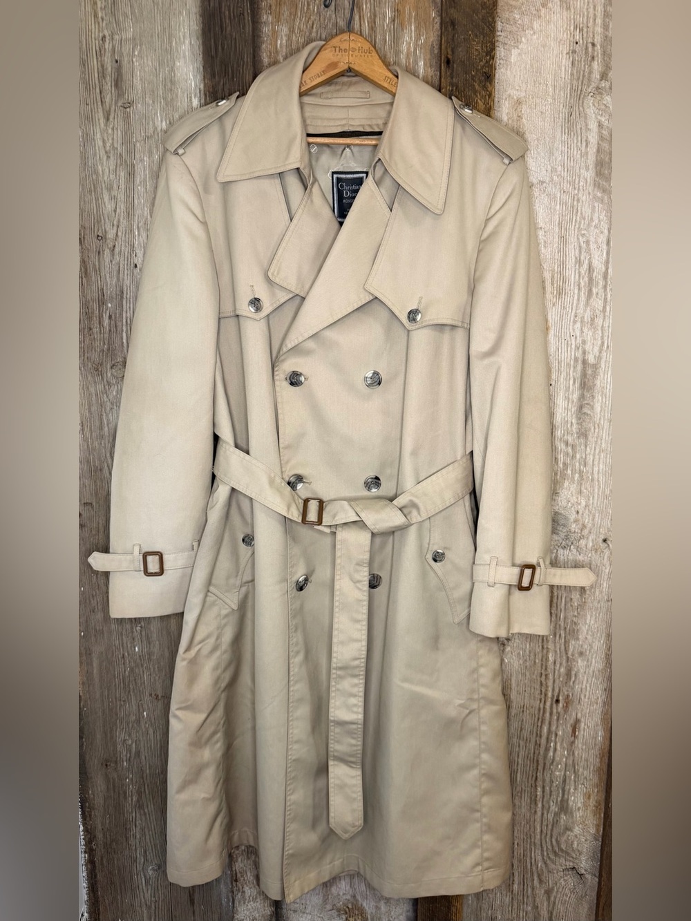 VTG Christian Dior Monsieur Double Breasted Belted Trench Coat Wool Lining Sz 44